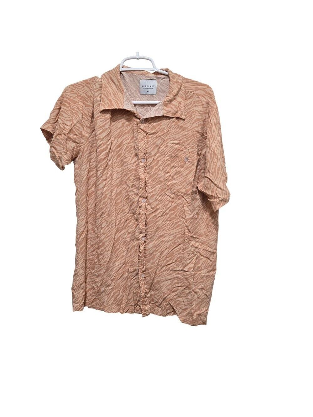 Allfenix Womens M Zebra Print Button Front Shirt Peach Rayon Short Sleeve